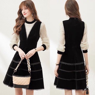 Đầm xoè nhung phối màu cao cấp msnn1698