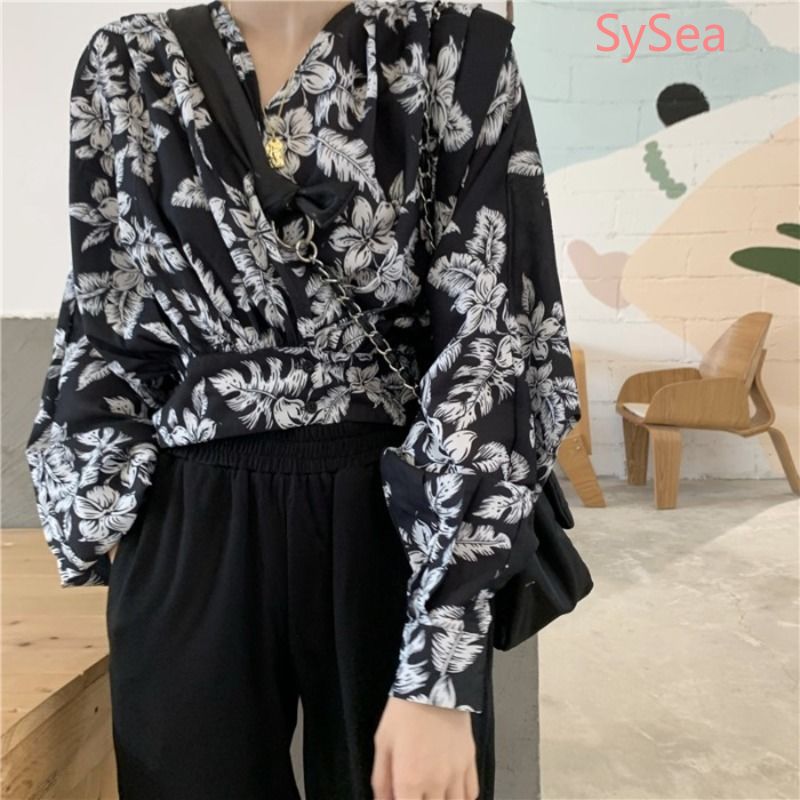 Áo Sơ Mi Tay Dài Cổ Chữ V Họa Tiết Hoa Phong Cách Retro