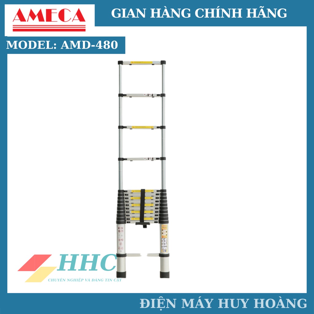 Thang nhôm rút gọn 14 bậc, thang xếp đơn AMECA AMD-480