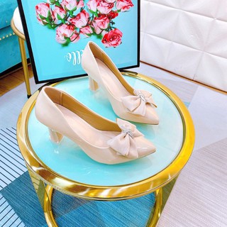 Giày cao gót nữ thời trang, giày búp bê nữ da bóng gót nhọn cao 7p chuẩn