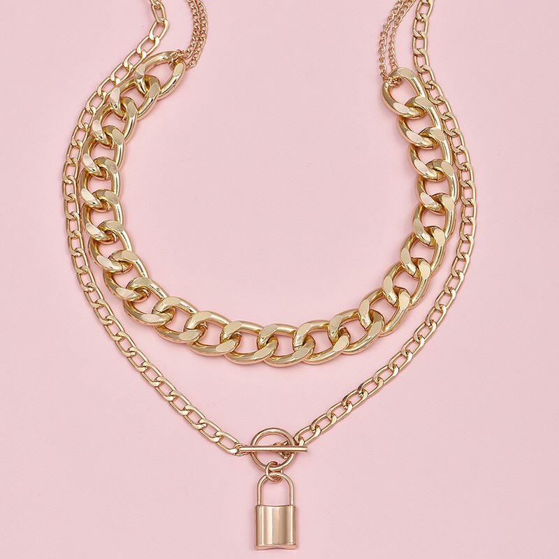 Dây chuyền Vòng cổ TOBI STORE xích bản to 02 tầng mặt khóa cổ điển TB111