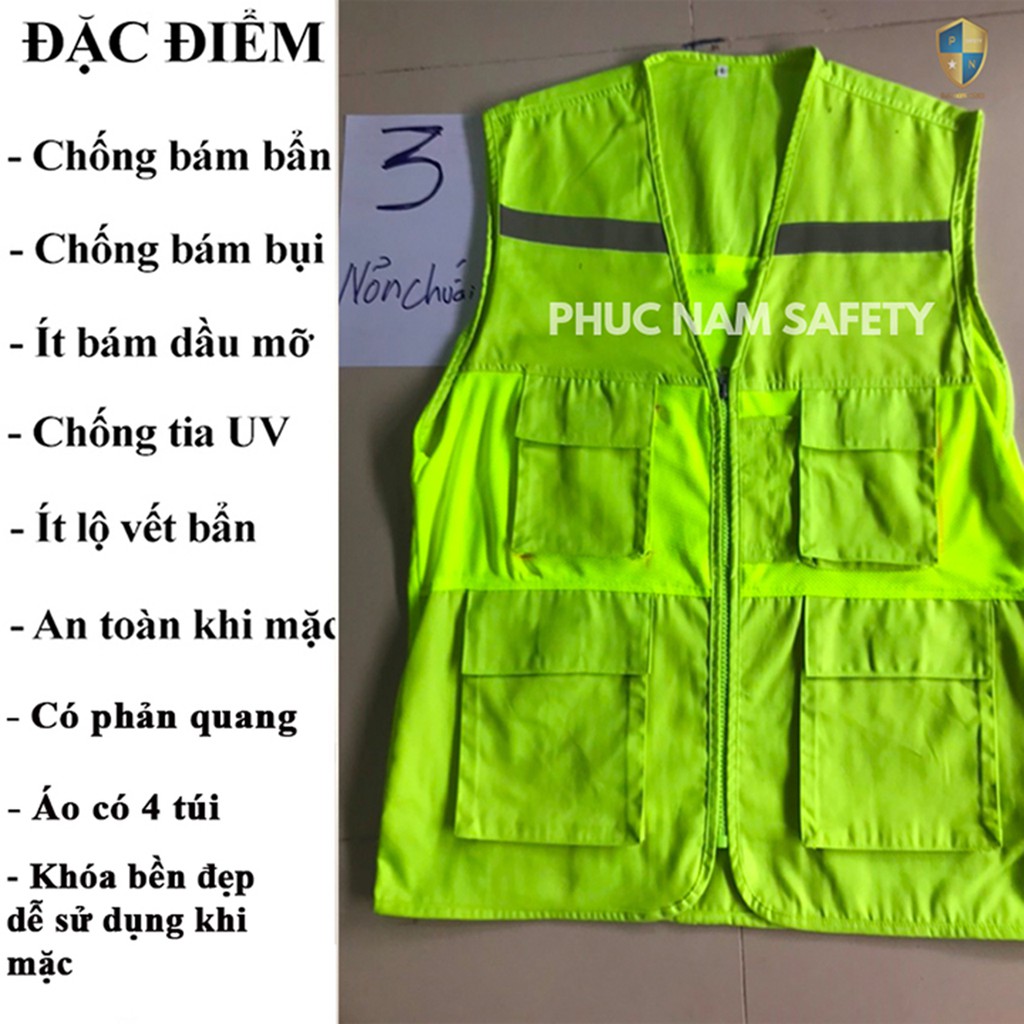 Áo bảo ghi lê phản quang màu nõn chuối , áo ghi lê, đồng phục kỹ sư, BHLĐ Phúc Nam