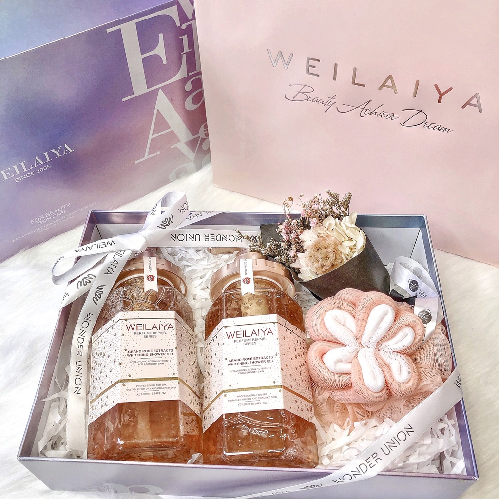 Sữa tắm Weilaiya trắng da cánh hoa hồng Damask 450ml