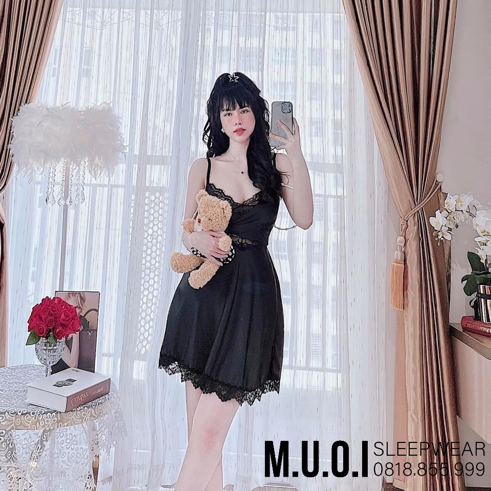 [FREESHIP]Váy ngủ sexy QUẢNG CHÂU-SX 110-Váy ngủ lua phối ren ngực dây ngọc sexy QUẢNG CHÂU - hàng có sẵn(video+ ảnh)