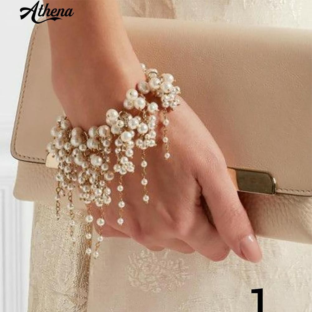 Vòng Đeo Tay PhốI HạT NgọC Trai Giả PhốI Tua Rua ThờI Trang Cho Nữ