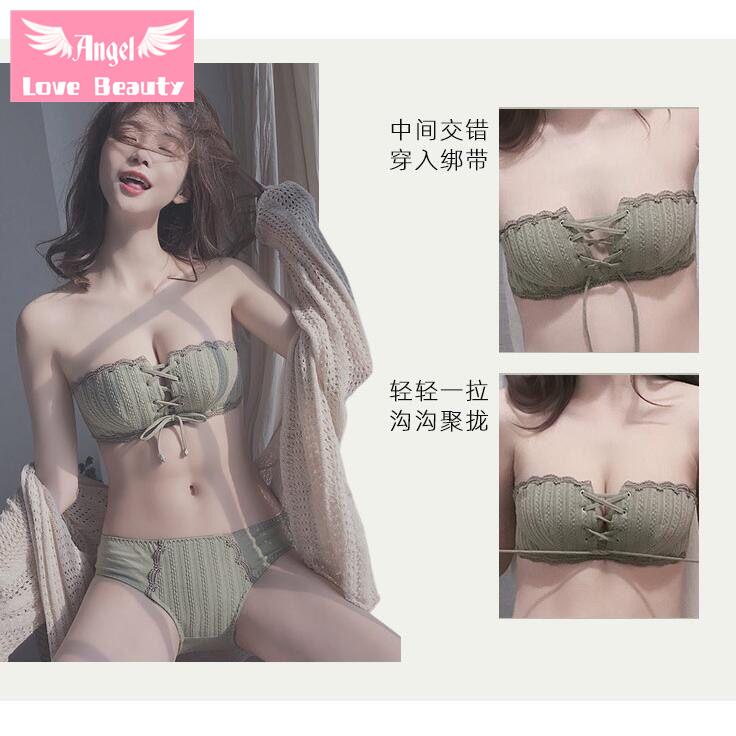 Bộ Đồ Lót Áo Ngực Không Dây Chống Trượt + Quần Lót Cỡ Nhỏ Thời Trang Quyến Rũ Cho Nữ