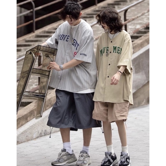 Áo sơ mi khoác bóng chày nam nữ đơn giản tay ngắn Ligré