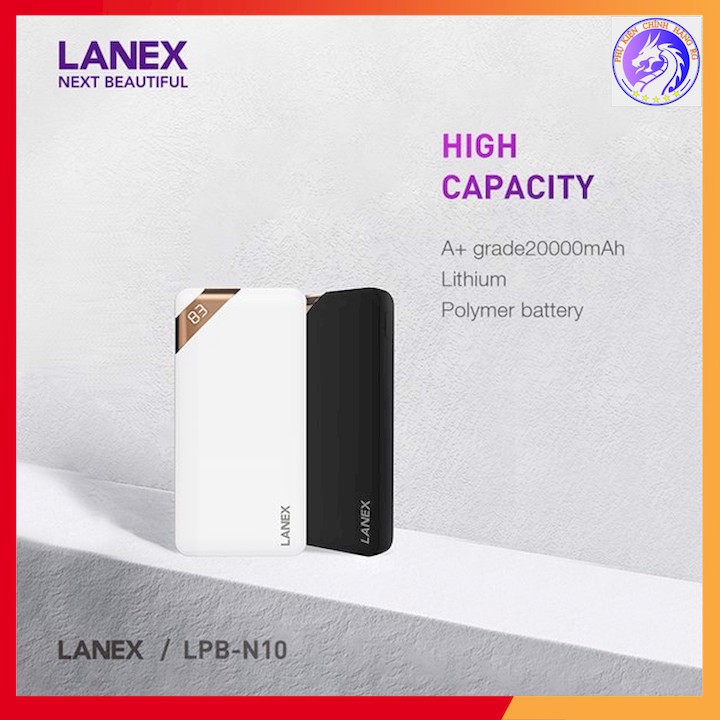 PIN DỰ PHÒNG LITHIUM 2 CỔNG USB 2.1A 20000MAH LANEX LPB-N10 - ĐÈN LED