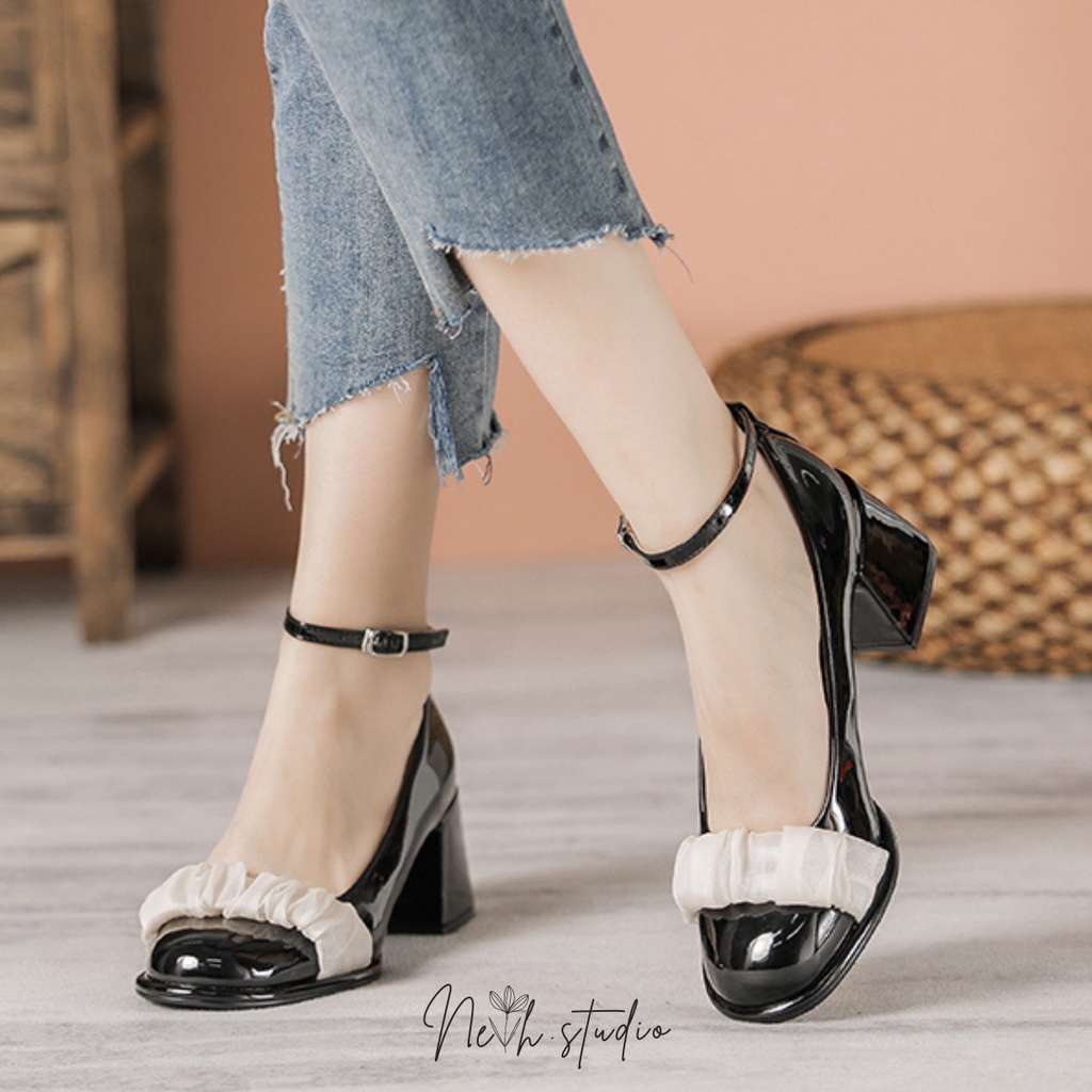 Giày cao gót viền bèo ren công chúa mũi tròn Mary jane nhẹ nhàng tiểu thư cho nữ neih.studio