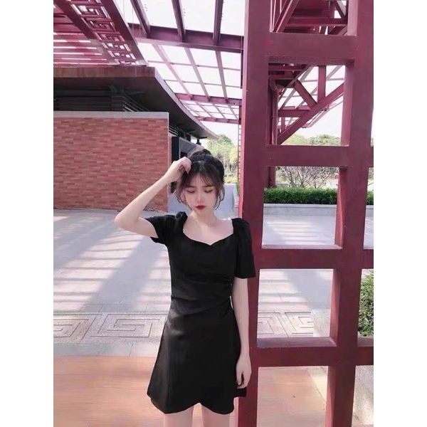 Đầm kiểu xếp ly hách dáng 2 màu đen trắng - d108