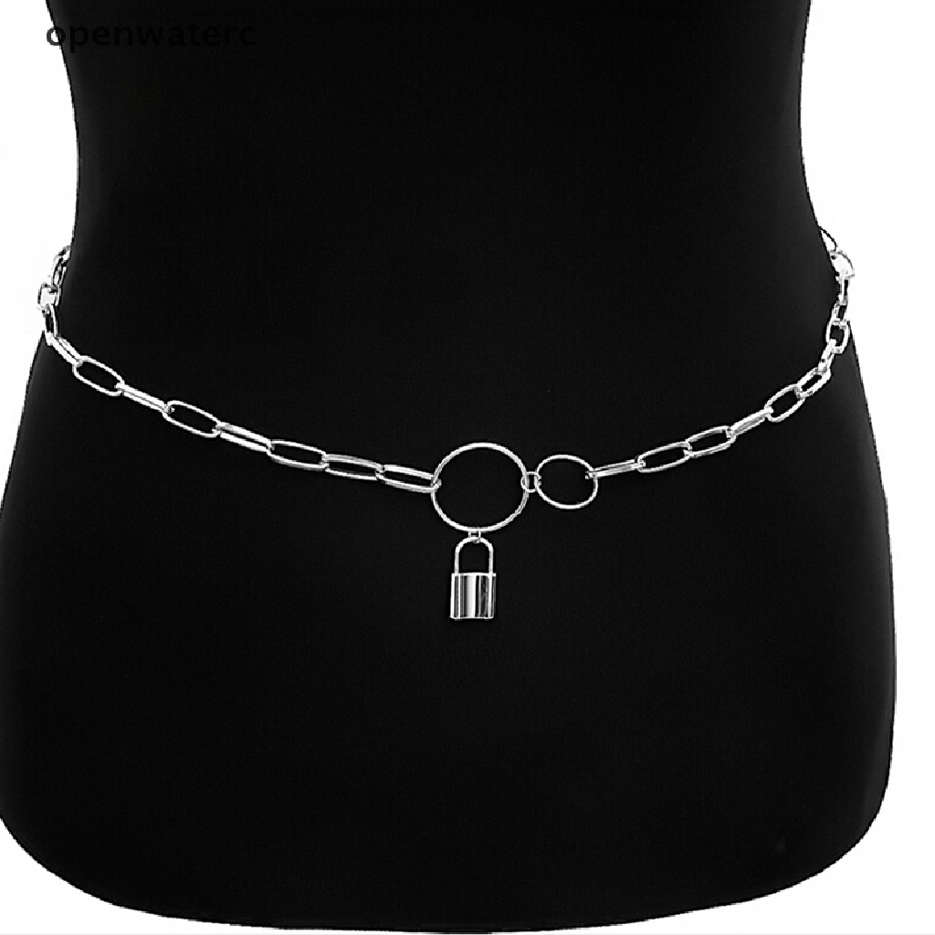 openwaterc Goth Metal Padlock Chain Belt Punk Body Waist Chain Women Waistbands Jewelry vn