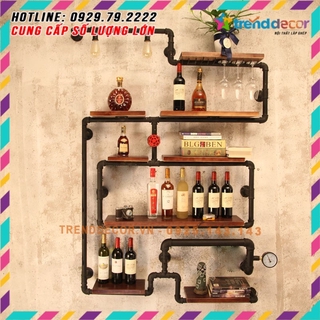 kệ treo tường Kiêm đèn tường decor bằng ống săt độc lạ bền đẹp trang trí phòng khách sáng tạo TRENDDECOR.vn
