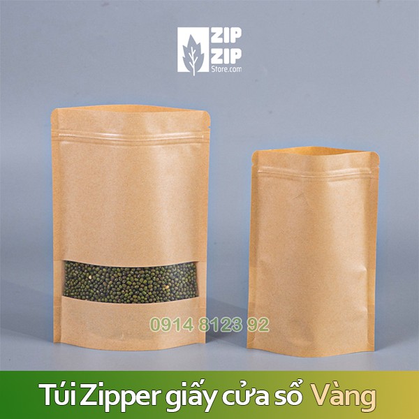 Túi zipper giấy karft cửa sổ Vàng