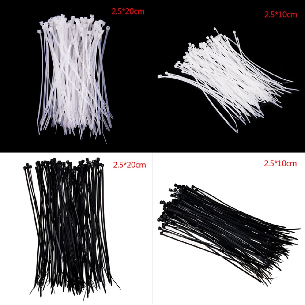 100 Dây Rút Nylon Màu Trắng Đen Tự Khóa