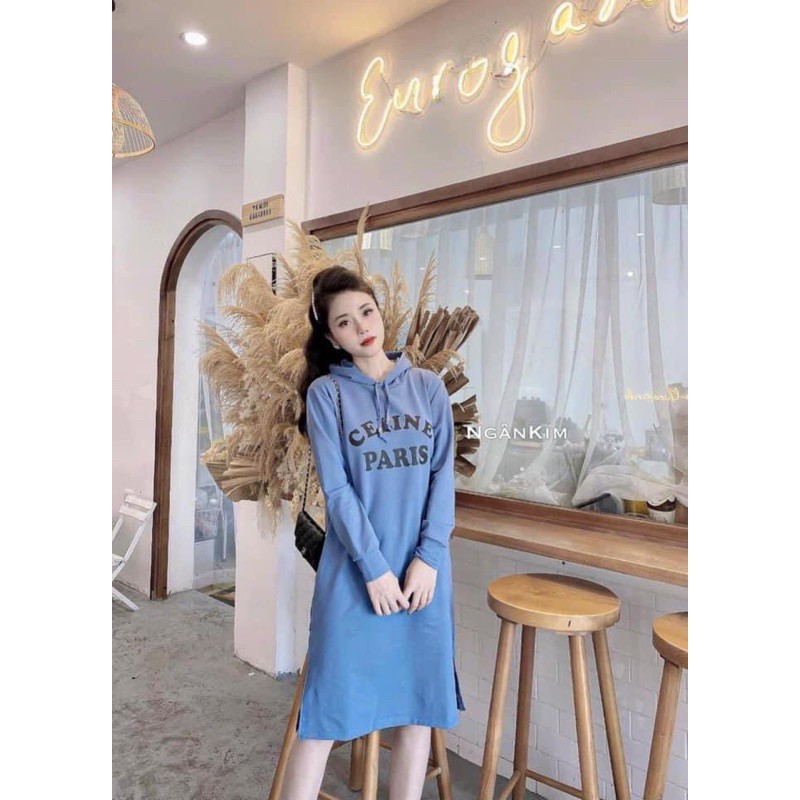 Váy hoodie dáng xuông tay dài in chữ "PARIS" | BigBuy360 - bigbuy360.vn