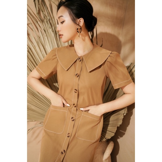 [Mã BMBAU50 giảm 50K đơn 150K] LIIN - Váy Nữ Dáng Suông Trapeze Khaki Dress Phối Túi Hộp Cổ Cách Điệu V00889 | BigBuy360 - bigbuy360.vn