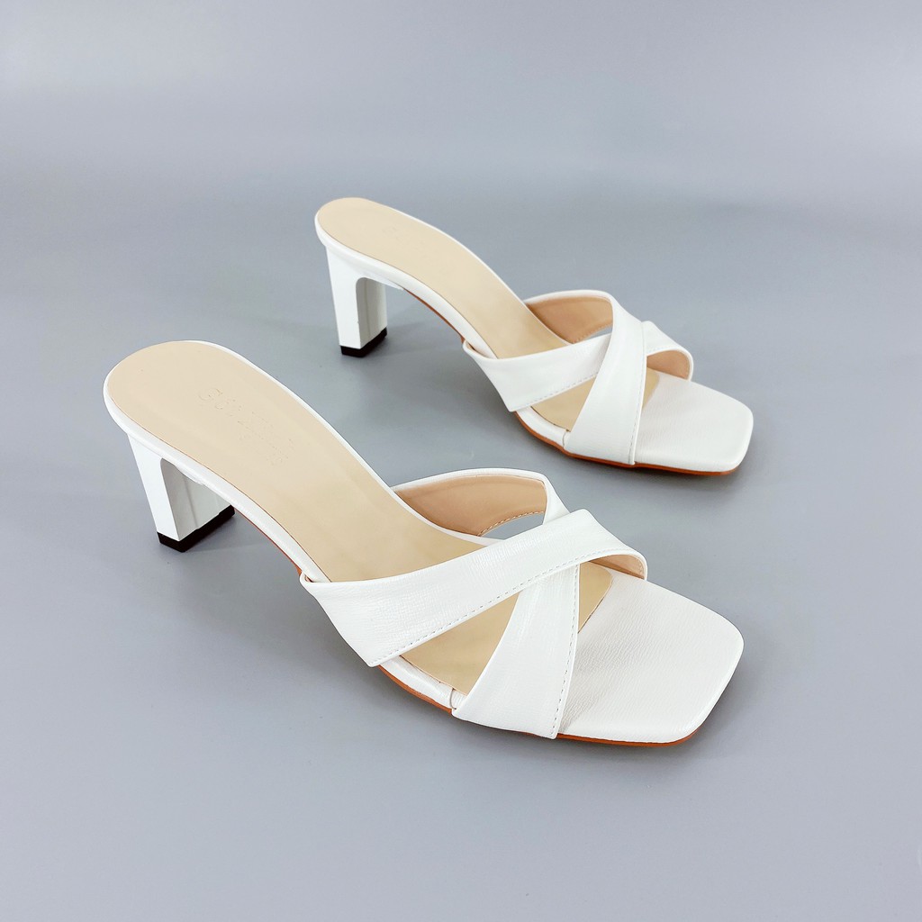 Dép cao gót nữ GÓT XINH D28 quai ngang da lì đế cao 4cm quai chéo