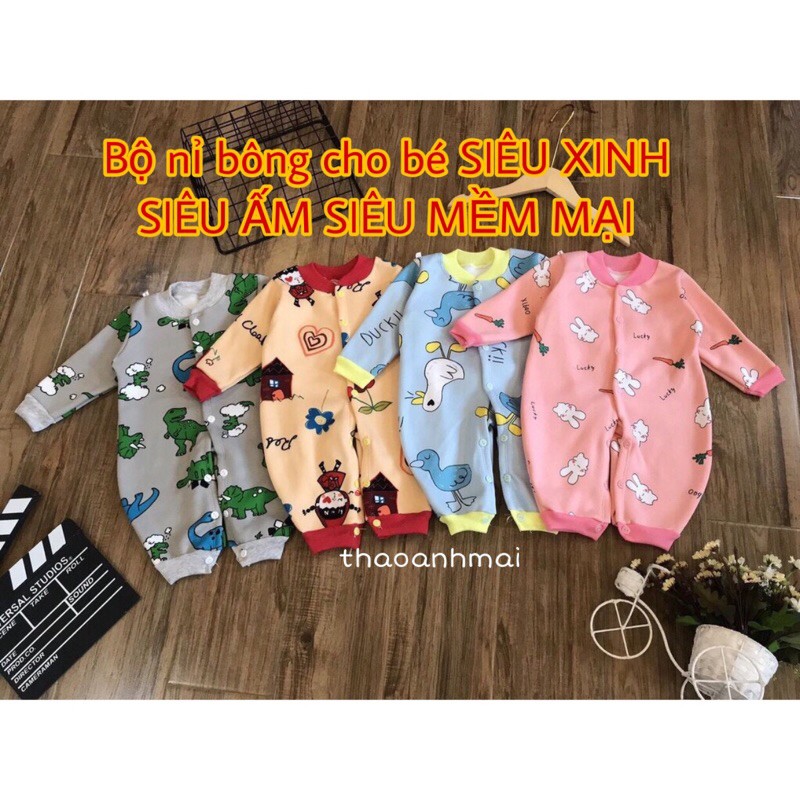 Bộ body nỉ bông cho bé SIÊU ẤM SIÊU XINH - Quần áo trẻ em thu đông rẻ đẹp từ 4 - 10kg cài cúc giữa