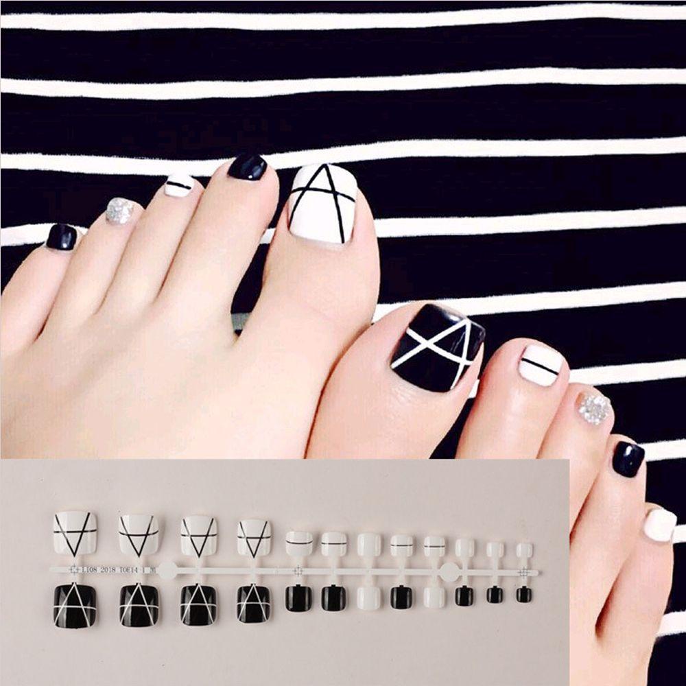 BORAG Set 24 Móng Chân Giả Đính Kim Tuyến Lấp Lánh Thời Trang Cho Nữ