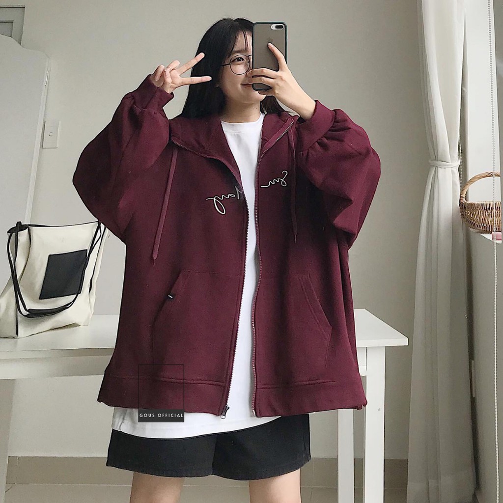 Áo Khoác Nỉ Khóa Zip SOMEDAY Oversize Hoodie Thêu Chữ Form Dáng Basic Dáng Rộng Dài Tay -10114  GOUS OFFICIAL