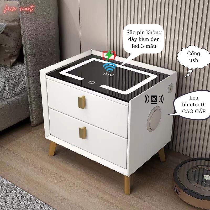 Tủ Đầu Giường, Táp Đầu Giường Thông Minh Có Sặc Điện Thoại , Đèn Led 3 màu, Loa bluetooth , sặc usb