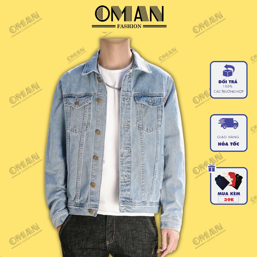 Áo khoác bò form rộng dài tay, áo jean nam Xanh+ Đen Hàn Quốc - OMAN AJ080