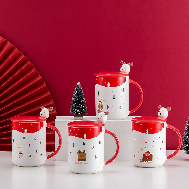 Cốc Ly Gốm Sứ Giáng Sinh  Dễ Thương, Quà Tặng Ý Nghĩa Cho Người Yêu, Tuần Lộc, Cây Thông, Quà Tặng Noel.