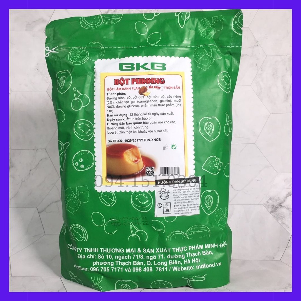 Bột pudding trứng, dâu, trà xanh, khoai môn, sầu riêng, dừa, socola bkb gói 1kg