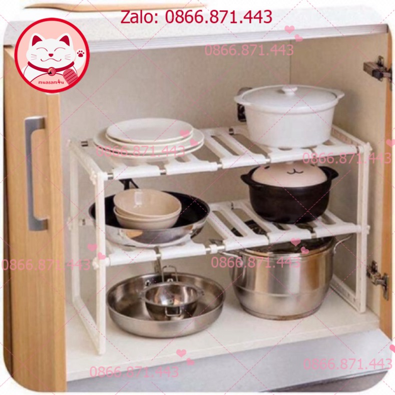⚡𝐅𝐑𝐄𝐄𝐒𝐇𝐈𝐏⚡ Kệ gầm bếp đa năng màu trắng có thể điều chỉnh độ dài ngắn tùy theo kích thước chỗ đặt ạ.