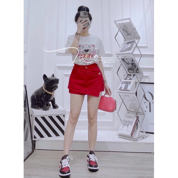 [ 𝐅𝐑𝐄𝐄 𝐒𝐇𝐈𝐏 ] SET ÁO THUN HỔ MIX CHÂN VÁY LỆCH TÀ XANH