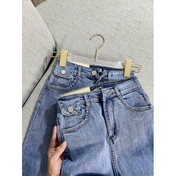 Quần Jean Nữ Lưng Cao Nắp Túi Co Giãn - Quần Bò Nữ Cạp Cao Dáng Ôm Nắp Túi Chất Jeans Đẹp Cao Cấp Senorita