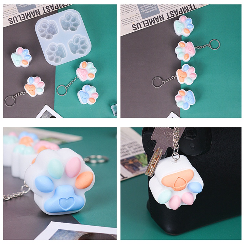 Khuôn Silicone Làm Móc Khóa Nhựa Epoxy Hình Dấu Chân Mèo Đáng Yêu