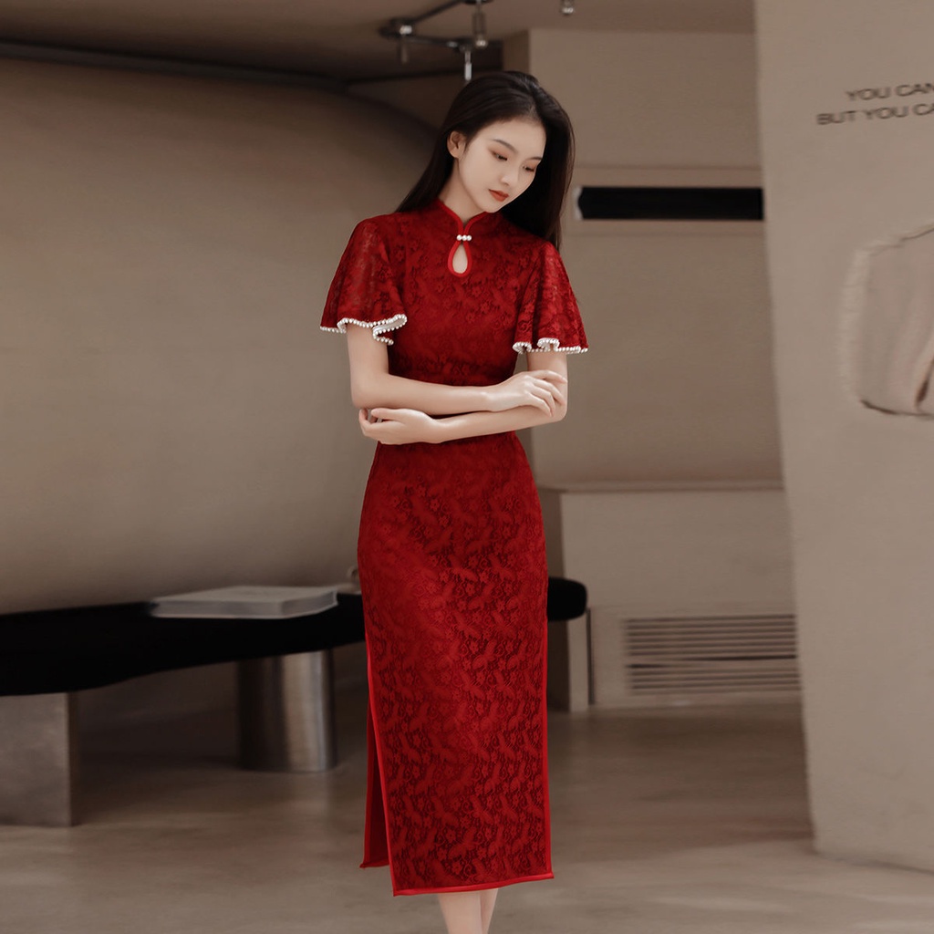 Đầm Sườn Xám Dáng Ôm Phối Ren Thời Trang Quyến Rũ Cho Nữ