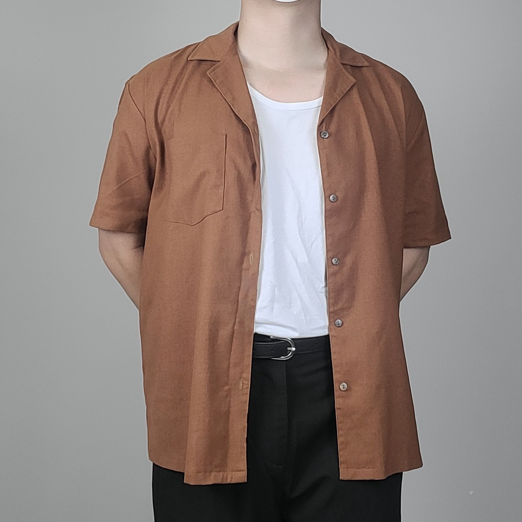 Sơ mi cộc tay nam cổ cuba, cuban shirt 3 phối máu trẻ trung, chất liệu linen