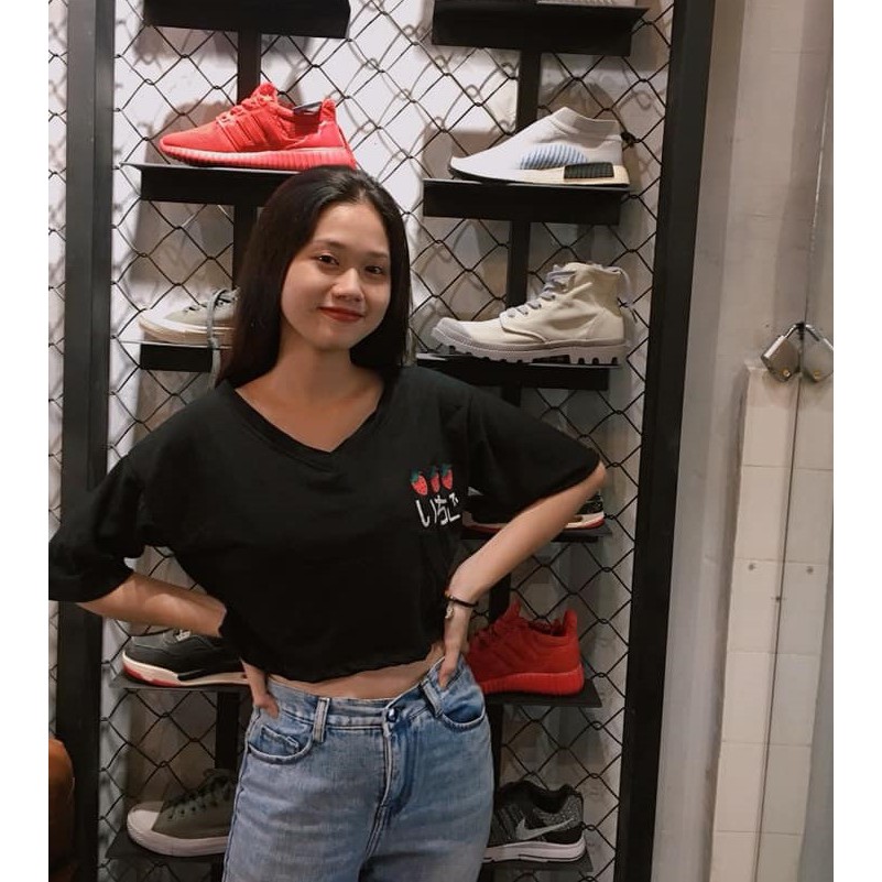 Áo thun croptop cổ tim vải cực đẹp