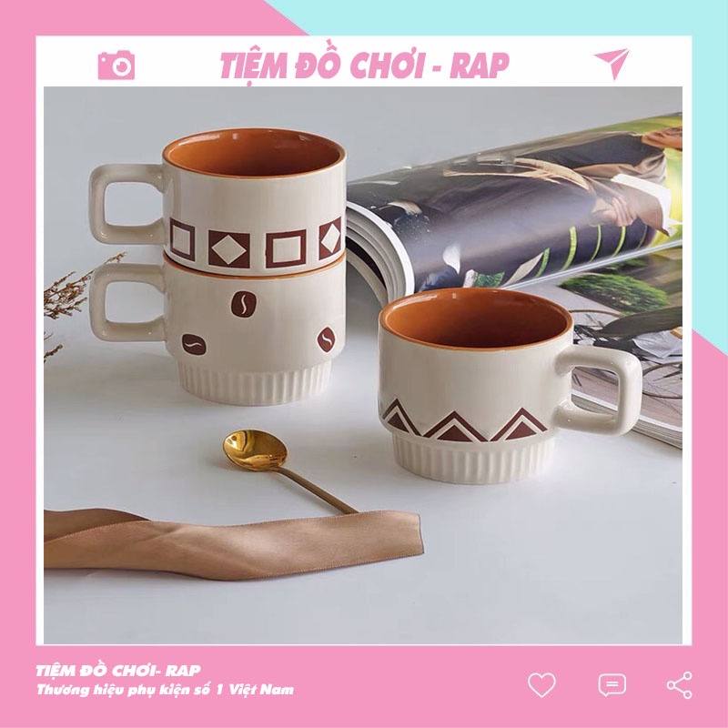 Cốc ly sứ họa tiết trắng nâu sang trọng dung tích 320 ml phong cách Bắc Âu nhiều mẫu mã dùng để pha trà, cà phê - Ráp