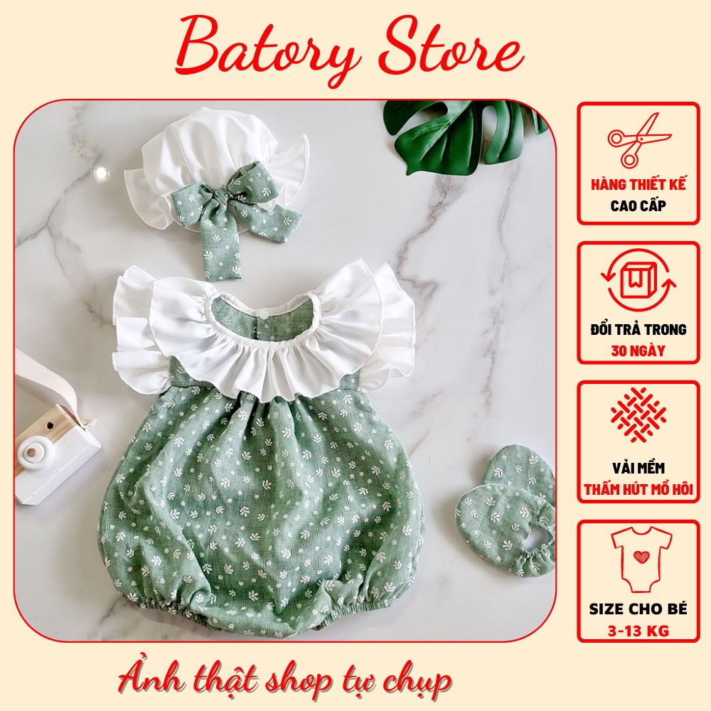 Body cho bé gái từ sơ sinh đến 1 tuổi màu xanh hoa nhí cổ bèo - Quần áo trẻ Em Batory Store MG96