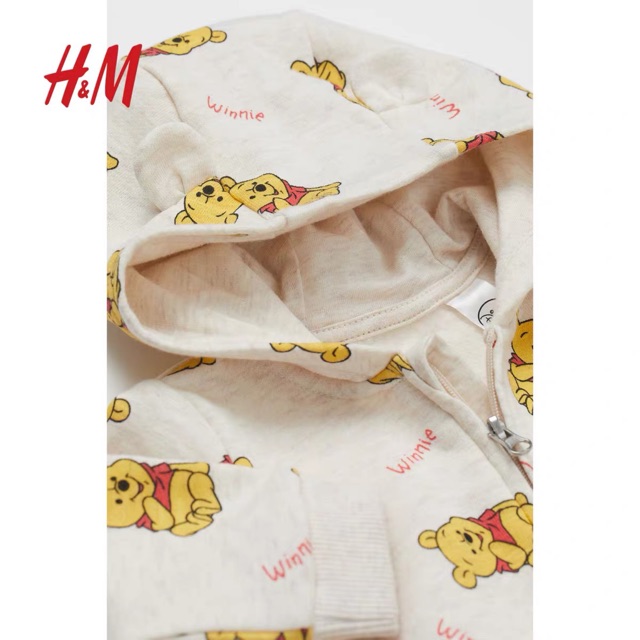 Bộ nỉ kéo khoá có mũ gấu Pooh HM 1-6Y (có ảnh thật)