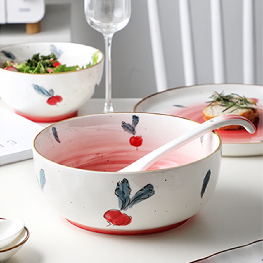 Bát ăn cơm, bát ăn dặm, bát gia vị-thìa họa tiết củ cải đỏ đáng yêu