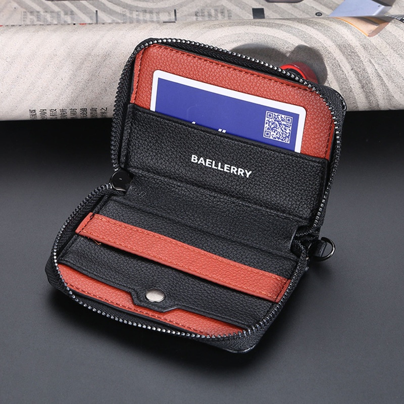 Ví Da PU Dáng Ngắn Có Khóa Kéo Phong Cách Vintage Cho Nam