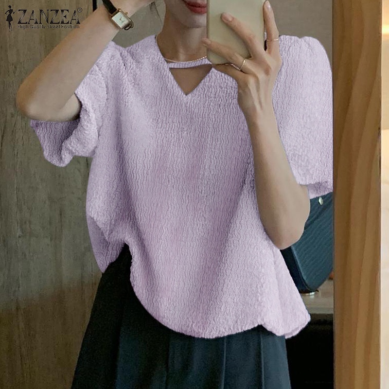 Áo ZANZEA tay phồng cổ chữ V thời trang dành cho nữ