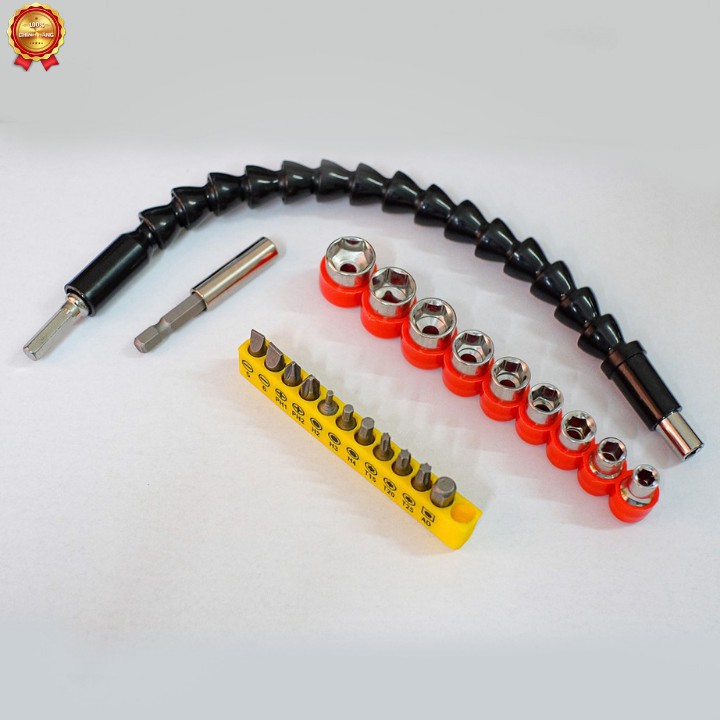 Bộ phụ kiện Vặn Vít Đầy Đủ 22 chi tiết - 10 đầu bắt vít - 9 đầu khẩu - phụ kiện máy khoan - máy bắt vít