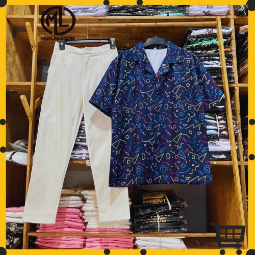 Áo sơ mi nam tay ngắn họa tiết form rộng unisex - vải lụa - SHOP MAYLAN