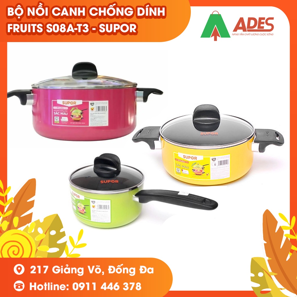 Bộ nồi canh chống dính sắc màu Fruits S08A-T3 - Supor - Chính hãng HOT 2022