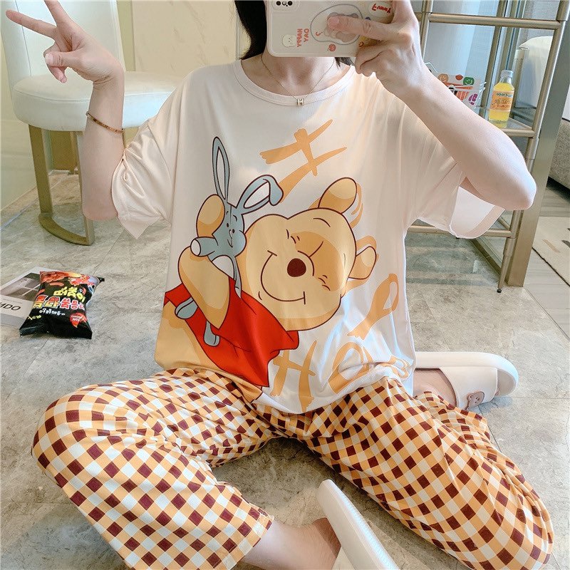 [Mã SKAMFSW175 giảm 10K đơn 50K] [Sẵn] Đồ bộ thun cotton quần dài, đồ mặc ở nhà Quảng Châu, họa tiết hoạt hình dễ thương