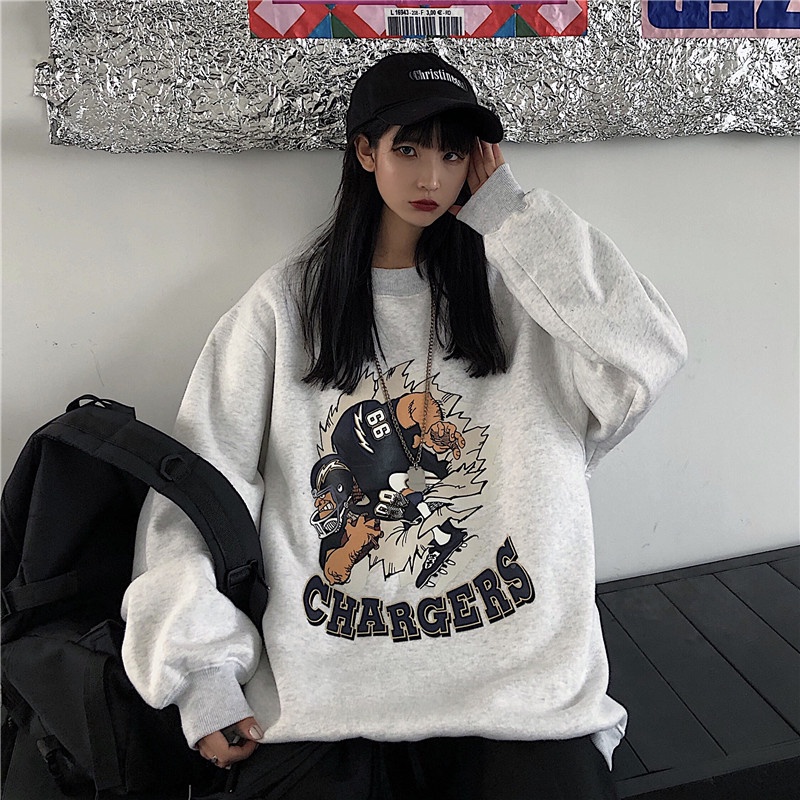 Áo Nỉ Dài Trung Bình Dáng Rộng Bằng Lông Cừu Dày In Họa Tiết Cổ Điển Phong Cách