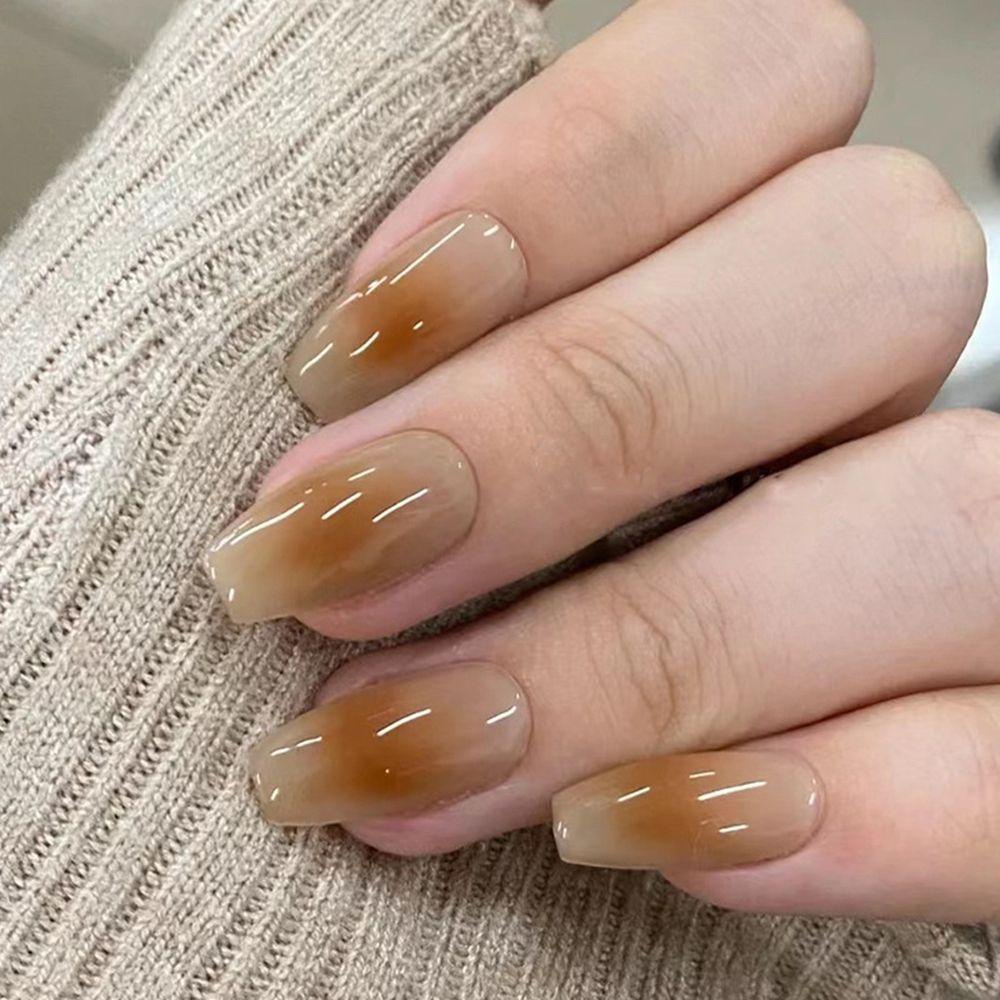 OKDEALS 24pcs/Box Wavy Coffin False Nails Press On Nails Artificial Full Cover Fake Nails