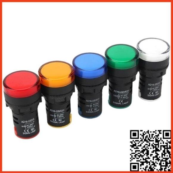 Đèn led AD16-22DS báo pha phi 22mm điện áp 220VAC giá rẻ 5 màu gắn tủ điện