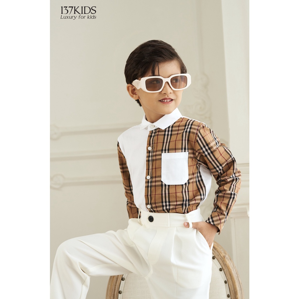 Áo sơ mi trắng dài tay kẻ BBR 137Kids thiết kế cao cấp cho bé trai