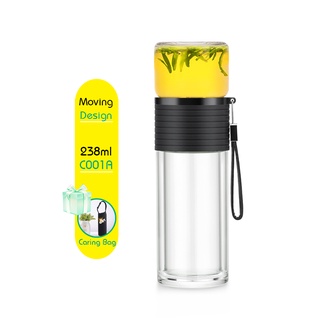 Bình lọc trà thủy tinh di động màu đen có dây C001A 238ml - Ấm trà thủy tinh chịu nhiệt cho di chuyển Samahome Shope